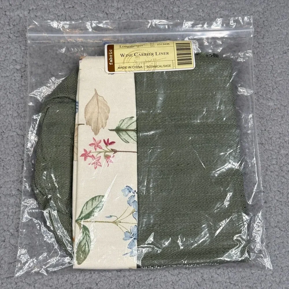 Longaberger Beverage Wine Carrier Tote Liner Botanical Sage Fabric 2313435 New